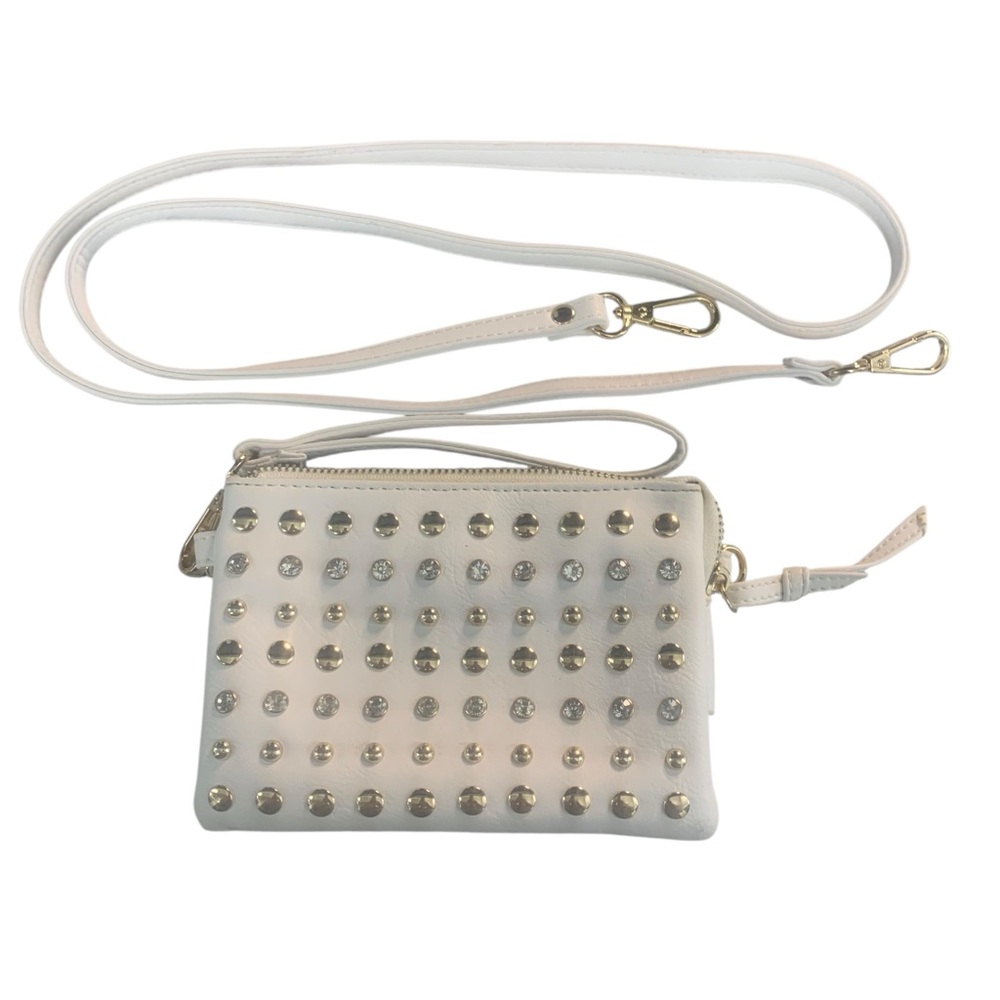 CHARMING‎ CHARLIE White Studded Rhinestone Crossbody Wristlet Bag OS